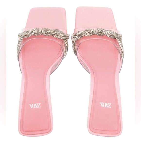 🆕 NWT Zara Square Toe Heels with Rhinestone Accents Size 41/ US 10 - Picture 2 of 9